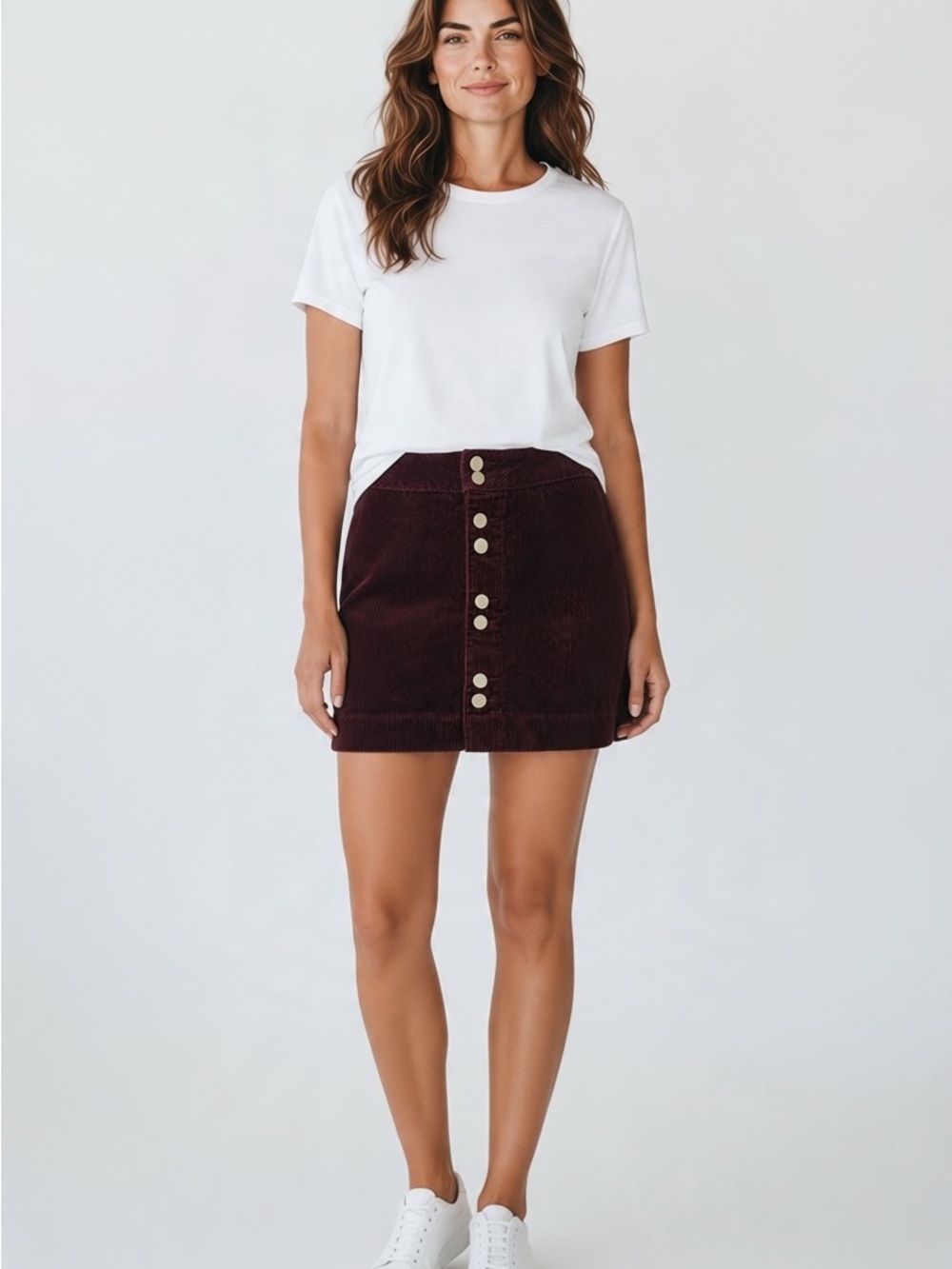Abercrombie & Fitch Burgundy Corduroy Button-Front Mini Skirt